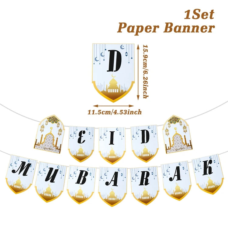 Eid Mubarak Paper Banner Ramadan Mubarak Banner Kareem Ramadan Decoration 2025 for Home Islamic Muslim Party Decor Eid Al Adha