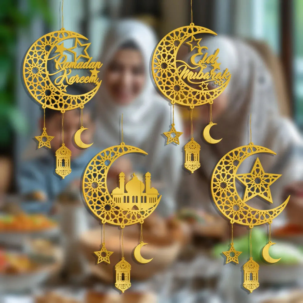 Gold Ramadan Kareem Wall Pendant Eid Mubarak Hanging home Decoration 2025 Eid Al Fitr Muslim Islamic Party Supplies