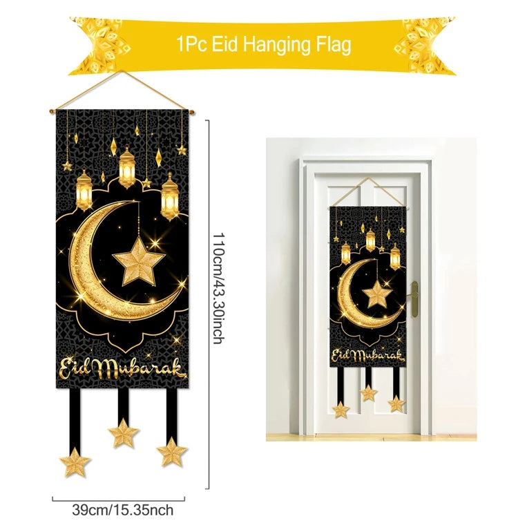 Eid Mubarak Decor Banner 2025 Kareem Ramadan Decor for Home Ramadan Mubarak Hanging Flag Islamic Muslim Party Decor Eid Al Adha