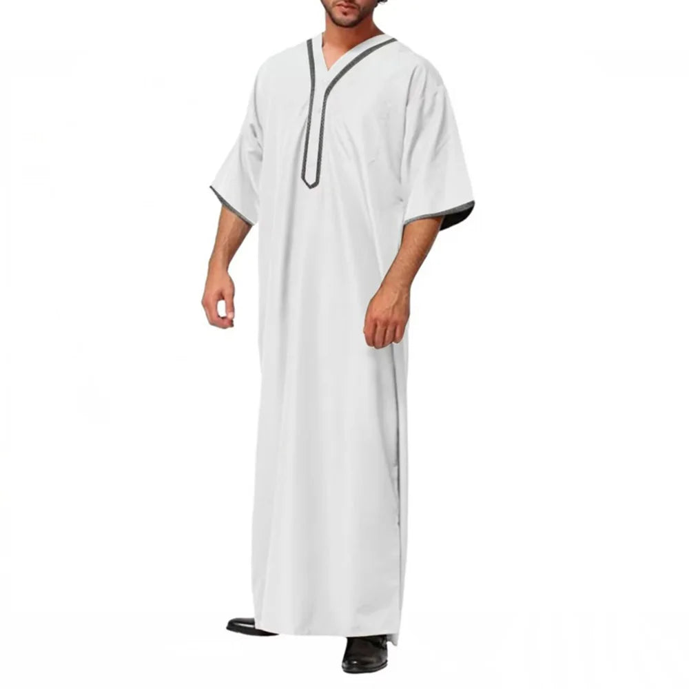 Mens Robe Printed Muslim Robe Arab Islamic Middle East Dubai Breathable Casual Pocket Loose Robe Men'S Clothing 2024 Summer