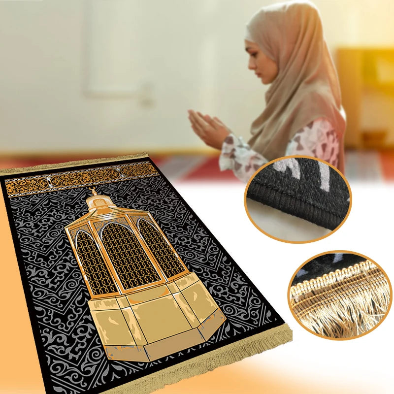 Muslim Carpet Thick Non-slip Prayer Rug Tapete with Tassel Islamic Mat Blanket Portable Home Decoration Qibla Blanket S/M/L