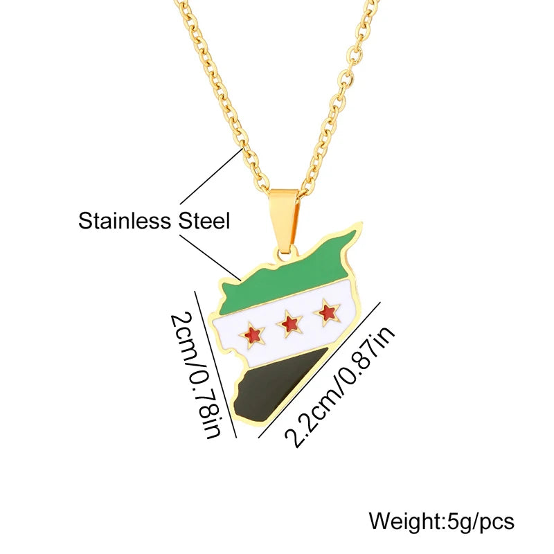 Stainless Steel Syria Map Flag Pendant Necklaces Fashion Syrians Map Chain Jewelry Women Men Hip-Hop Necklace Decoration