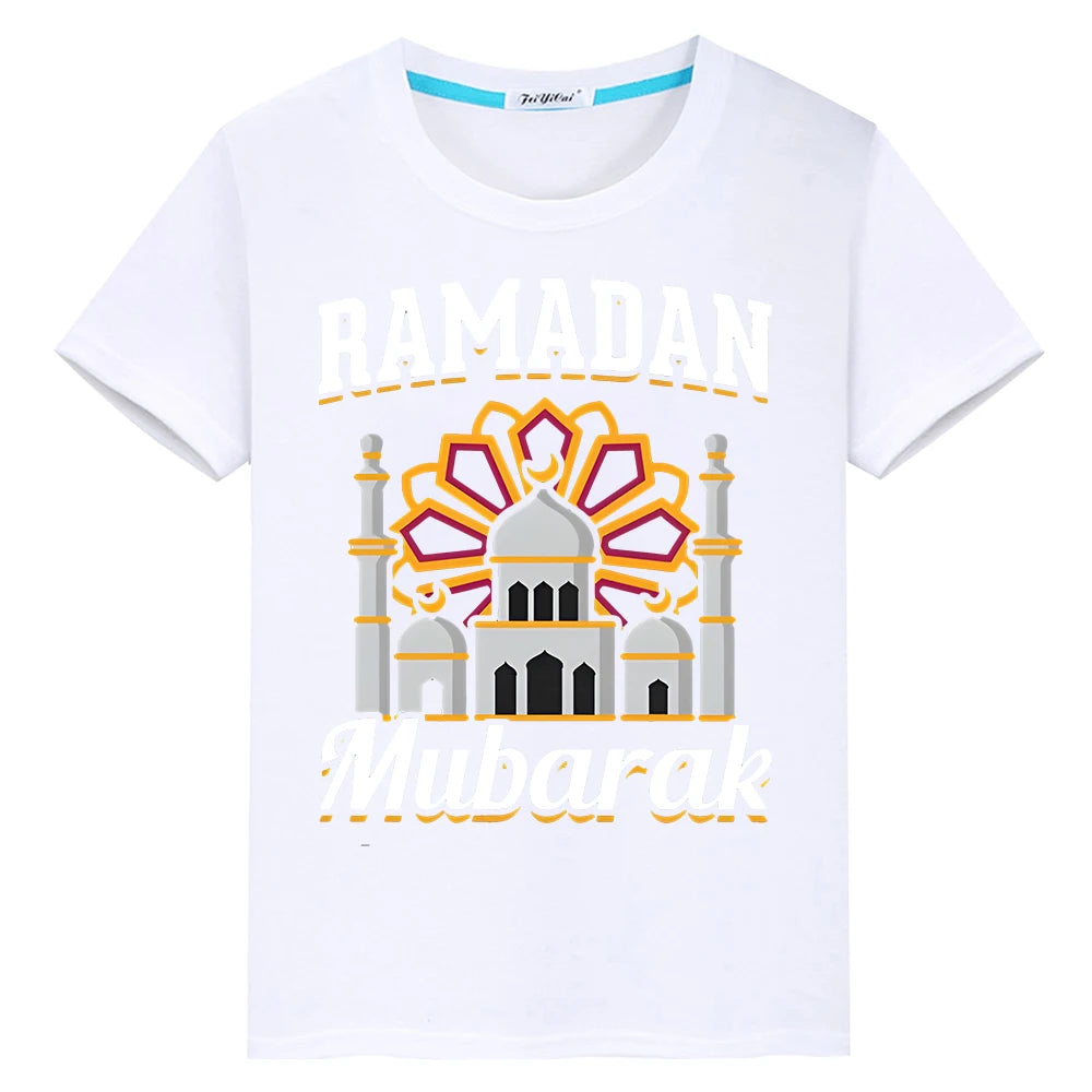 Kids With Moon Clothe Eid Happy Ramadan Muslim Tshirts