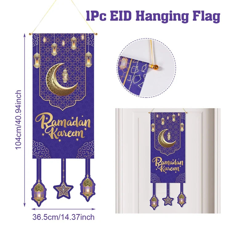 Eid Mubarak Decor Banner 2025 Kareem Ramadan Decor for Home Ramadan Mubarak Hanging Flag Islamic Muslim Party Decor Eid Al Adha