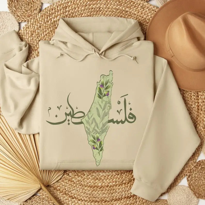 New in Hoodies & Sweatshirts Palestine Olive Hoodie Arabic Calligraphy Palestine Hoodies Indipendence Gift Palestinian Clothing