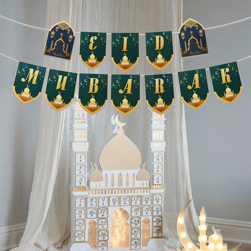 Eid Mubarak Paper Banner Ramadan Mubarak Banner Kareem Ramadan Decoration 2025 for Home Islamic Muslim Party Decor Eid Al Adha