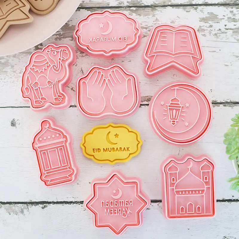 8 Pcs/set Eid Mubarak Biscuit Mold Ramadan Kareem Decoration Cookie Cutter Islamic Muslim Festival Cookie Stamp Kitchen Baking