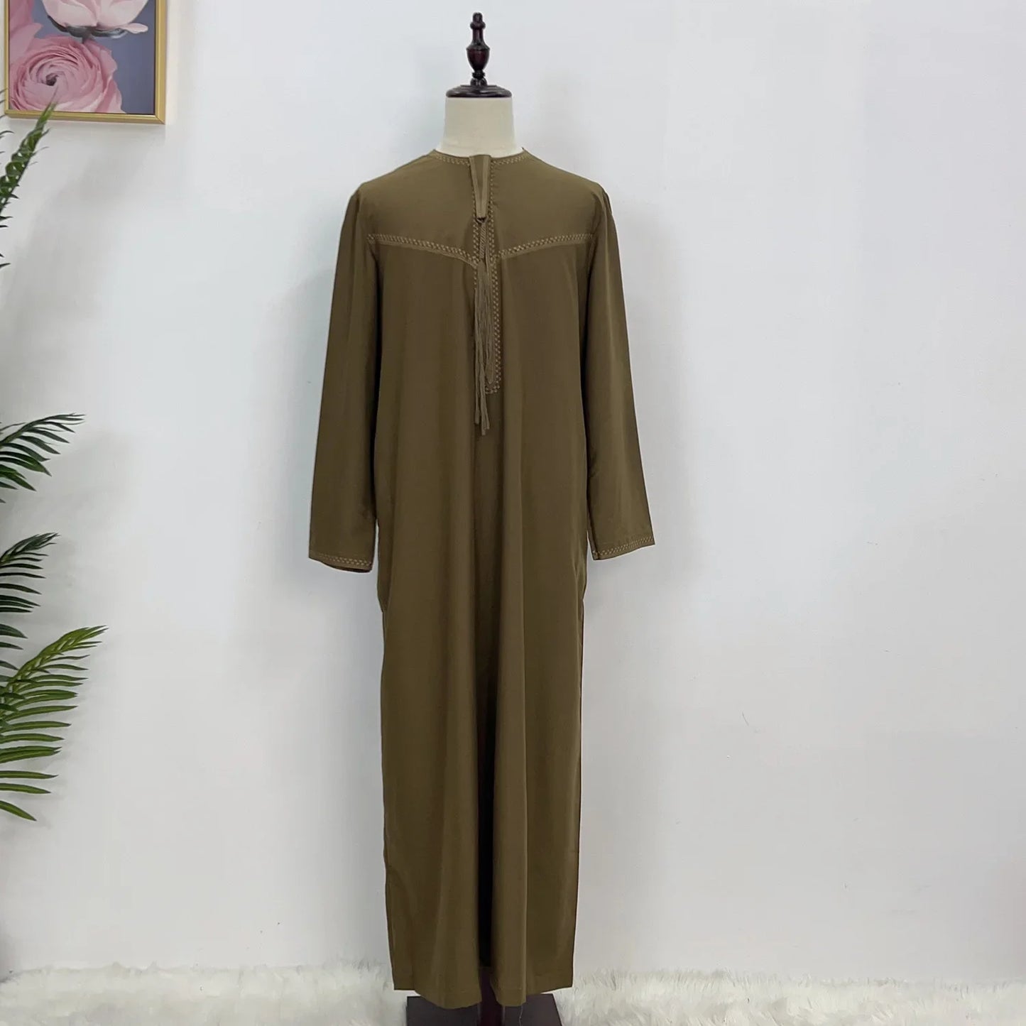 Saudi Arabic Robe Men Muslim Dress Tassel Abaya Dubai Kaftan Islamic Clothing Eid Djellaba Ramadan Jubba Thobe Daffah Dishdasha