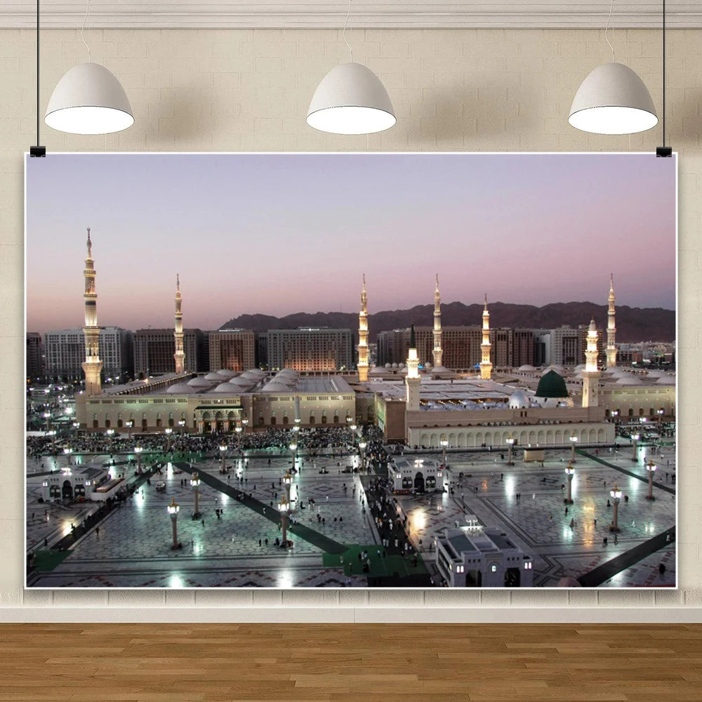 Mecca Holy City Hajj The Kaaba Background Muslim Mosque Night Building Arab Islamic Ramadan Decoration Wall Photo Backdrop