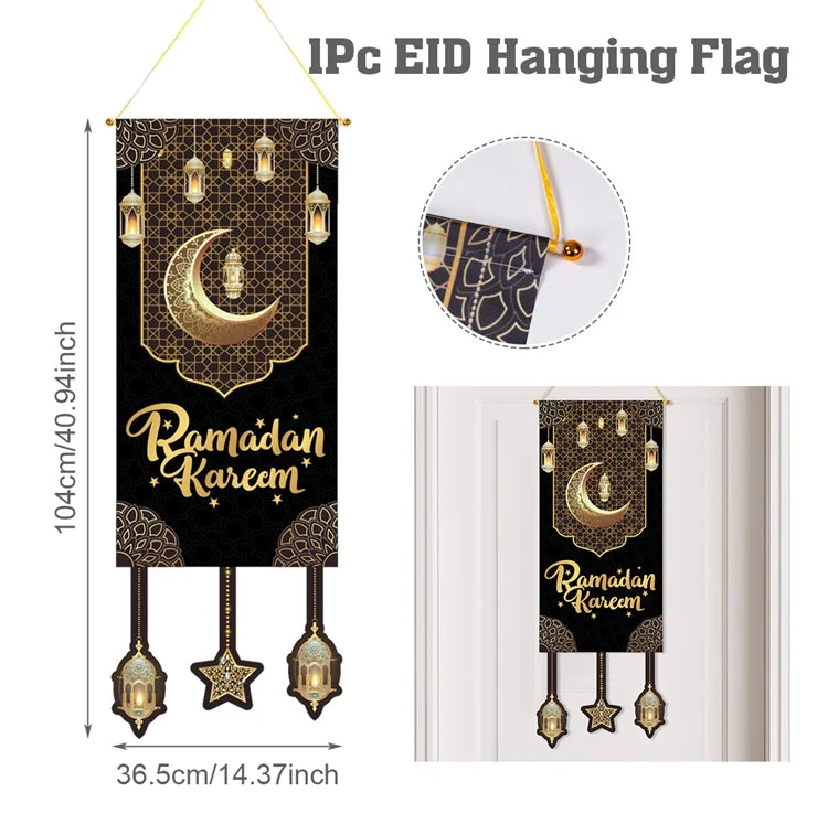 Eid Mubarak Decor Banner 2025 Kareem Ramadan Decor for Home Ramadan Mubarak Hanging Flag Islamic Muslim Party Decor Eid Al Adha