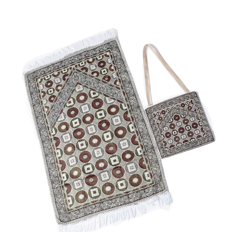 Muslims Prayer Mat Rugs with Tassels Bag Travel Portable Flower Pattern Islamic Carpet Blanket Home Decors 105x65cm