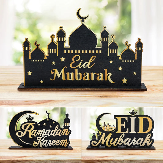 Ramadan Kareem Wooden Ornaments Black Gold EID Mubarak Decoration 2025 Islamic Muslim Eid Al-fitr Party DIY Decor For Home