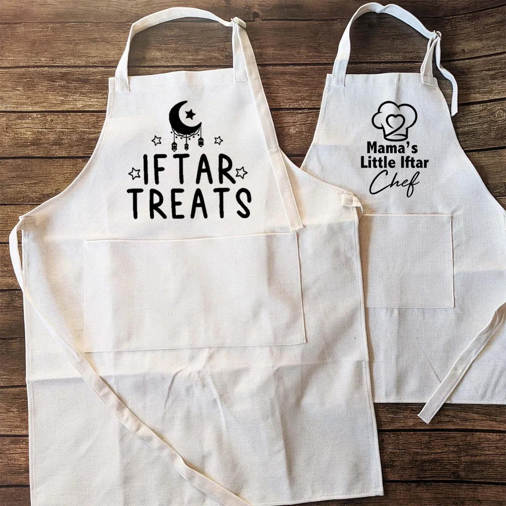 White Iftar Chef Eid Apron Ramadan Apron Little Iftar Helper Kids Apron Iftar Prep Crew for Ramadan Kitchen Decor Islamic Gift