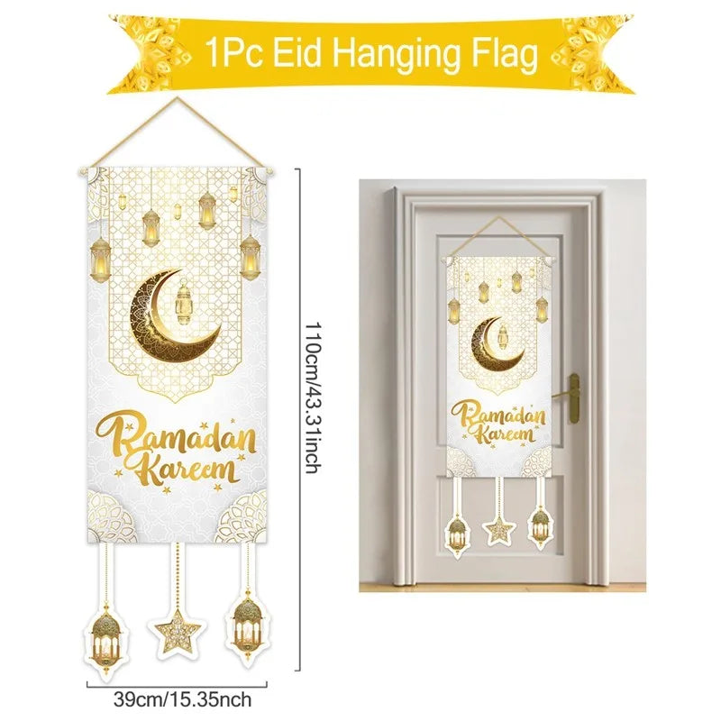 Eid Mubarak Decoration 2025 Hanging Flag Ramadan For Home Door Islamic Muslim Party Decor Ramadan Kareem Banner Eid Al Adha Gift