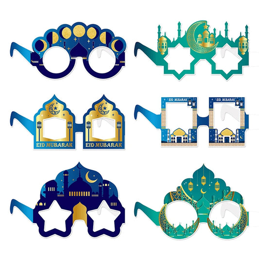 6Pcs Paper Glasses EID Mubarak 2025 Ramadan Decorations For Home Islamic Muslim Photo Booth Props Gifts Eid Al Adha Party Decor