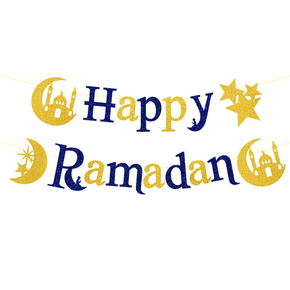 Eid Mubarak Paper Banner Ramadan Mubarak Banner Kareem Ramadan Decoration 2025 for Home Islamic Muslim Party Decor Eid Al Adha