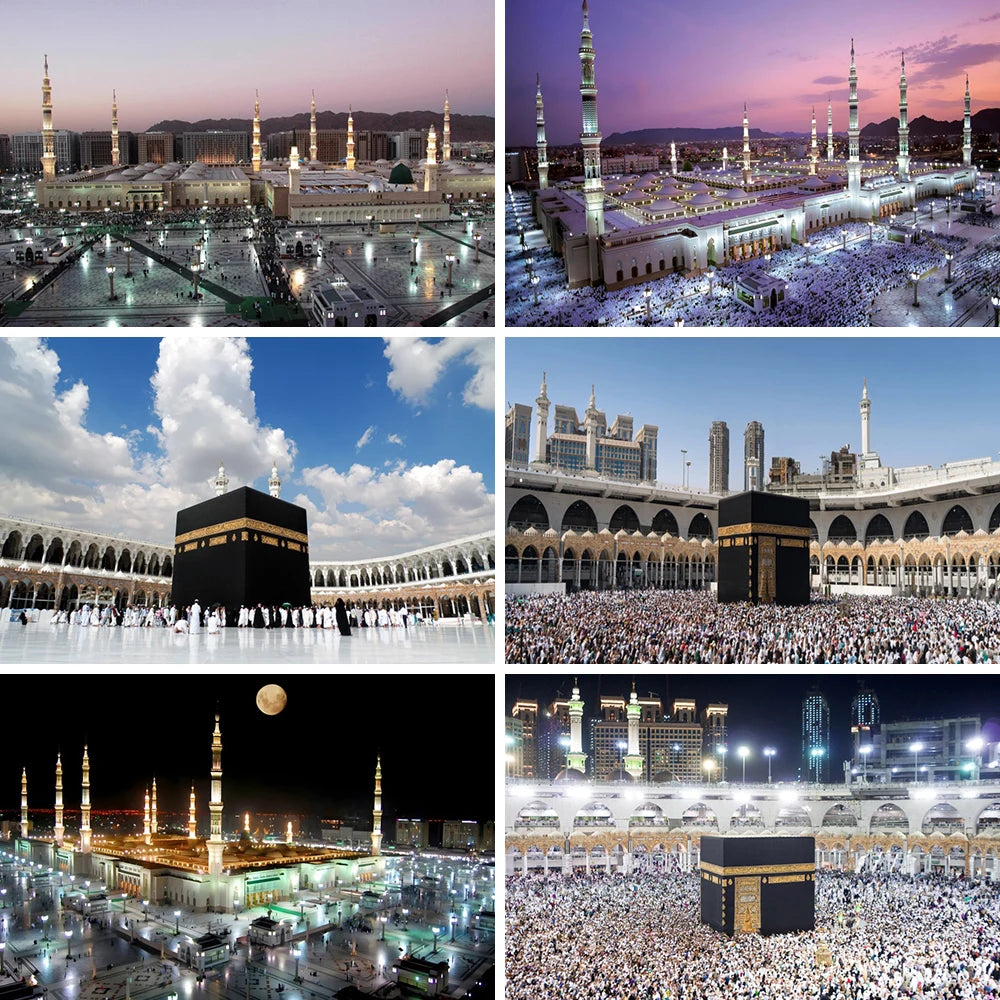 Mecca Holy City Hajj The Kaaba Background Muslim Mosque Night Building Arab Islamic Ramadan Decoration Wall Photo Backdrop