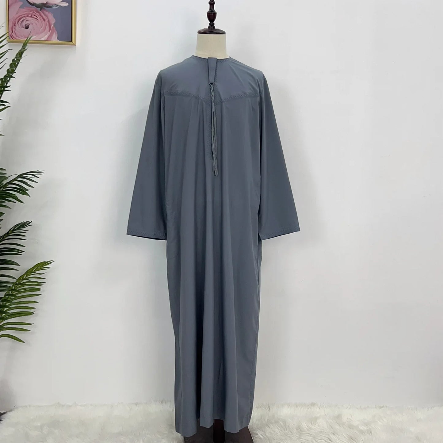 Saudi Arabic Robe Men Muslim Dress Tassel Abaya Dubai Kaftan Islamic Clothing Eid Djellaba Ramadan Jubba Thobe Daffah Dishdasha