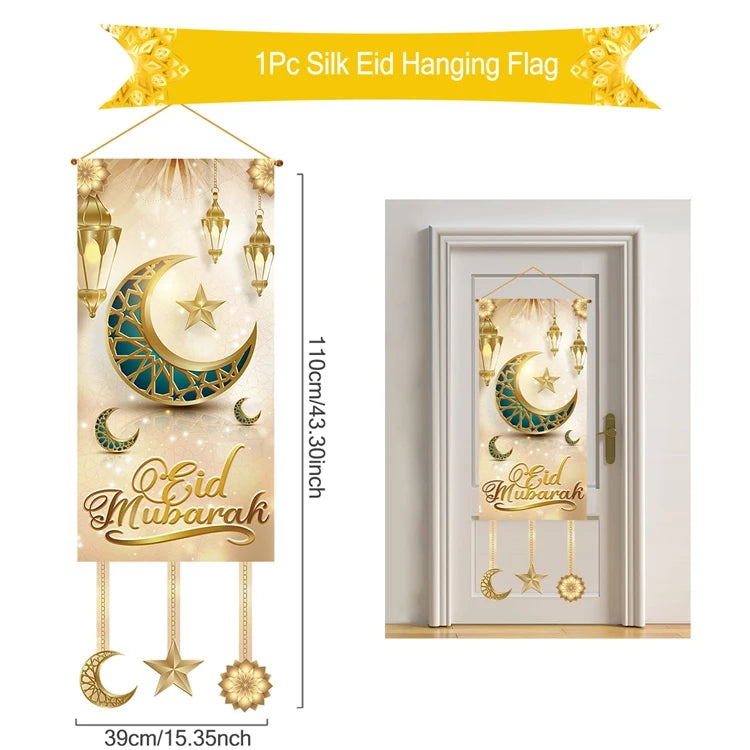 Eid Mubarak Decor Banner 2025 Kareem Ramadan Decor for Home Ramadan Mubarak Hanging Flag Islamic Muslim Party Decor Eid Al Adha