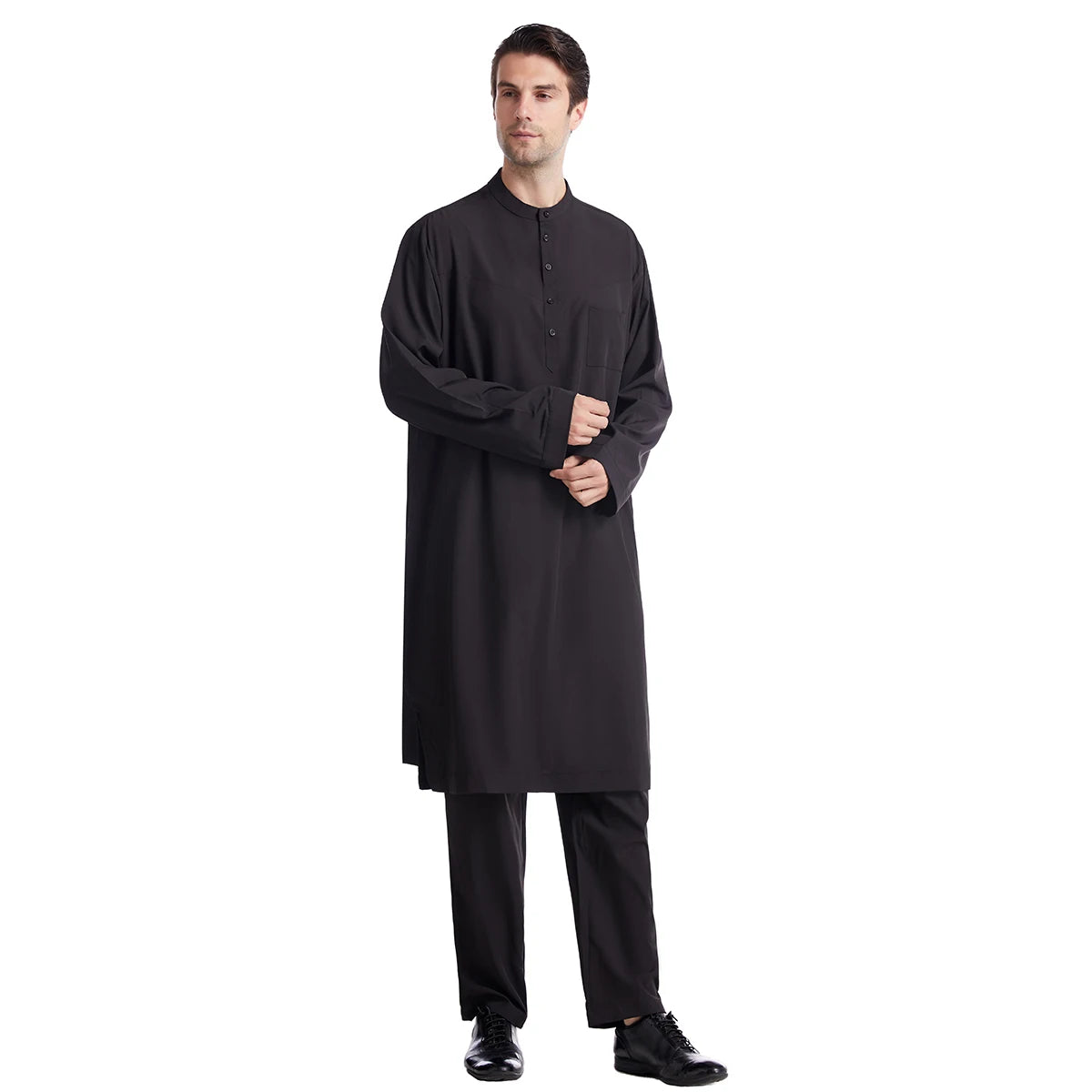 Elegant Muslim Clothing For man Jubba Thobes Turkish Dubai Abaya With Pants Set Islamic Long Shirt Male Dress Black TH822