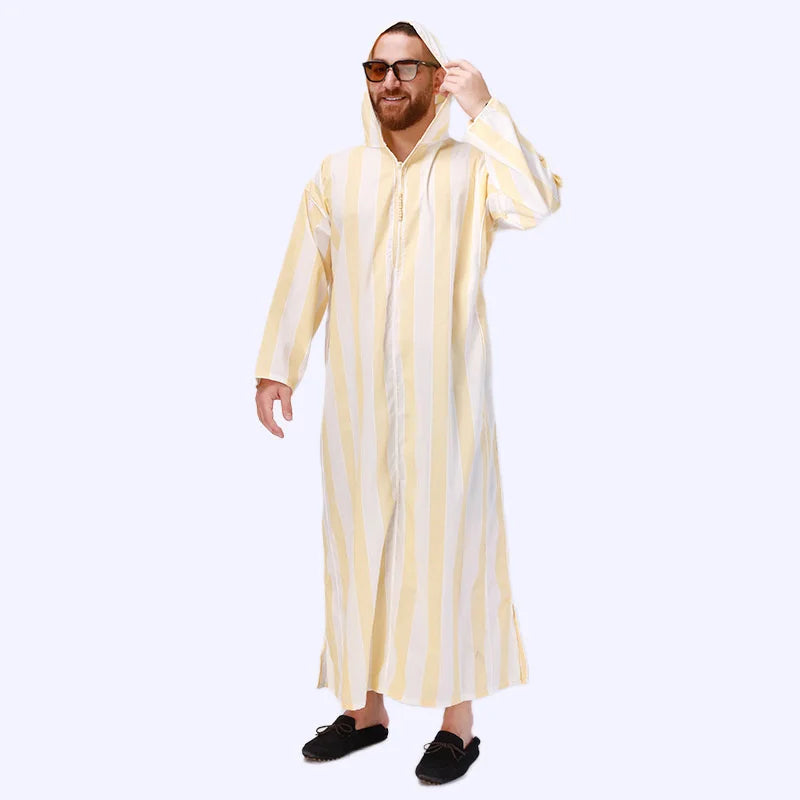 Men's Yellow Arab Hoodie Robe Jubba