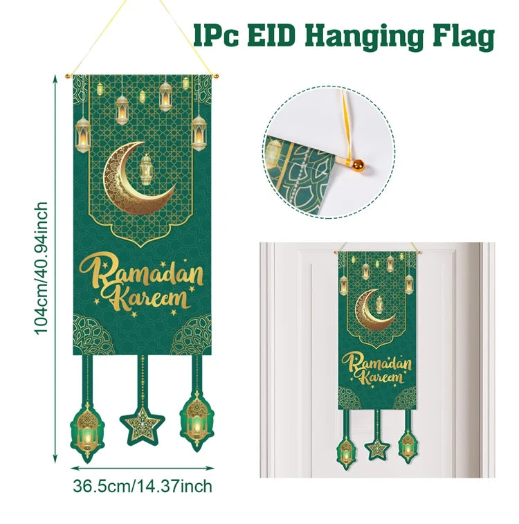 Eid Mubarak Decor Banner 2025 Kareem Ramadan Decor for Home Ramadan Mubarak Hanging Flag Islamic Muslim Party Decor Eid Al Adha