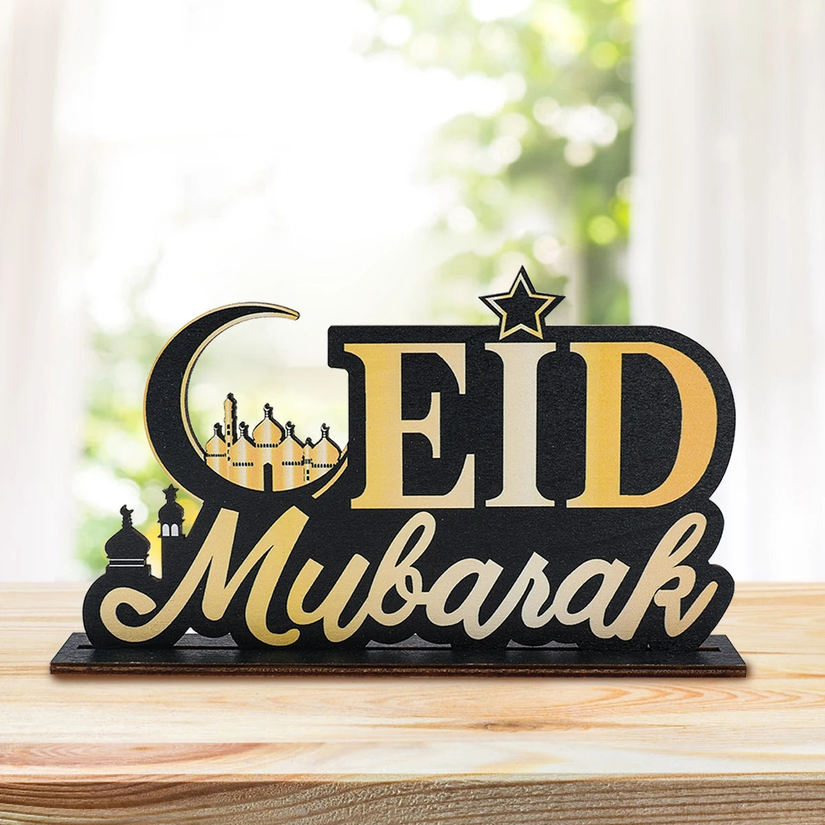 Ramadan Kareem Wooden Ornaments Black Gold EID Mubarak Decoration 2025 Islamic Muslim Eid Al-fitr Party DIY Decor For Home