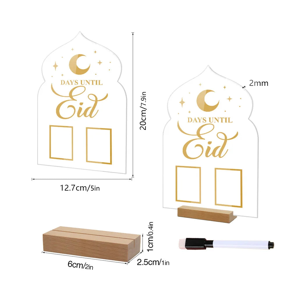 2025 Reusable Acrylic Ramadan Calendar Board with Wooden base Pen Eid Advent Day Table Ornaments Islam Muslim Eid Al-Fitr gift