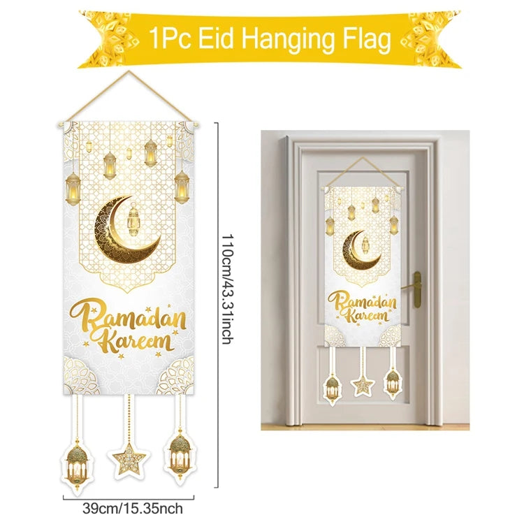 Eid Mubarak Decor Banner 2025 Kareem Ramadan Decor for Home Ramadan Mubarak Hanging Flag Islamic Muslim Party Decor Eid Al Adha