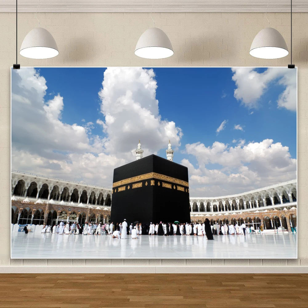 Mecca Holy City Hajj The Kaaba Background Muslim Mosque Night Building Arab Islamic Ramadan Decoration Wall Photo Backdrop