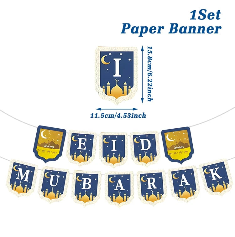 Eid Mubarak Paper Banner Ramadan Mubarak Banner Kareem Ramadan Decoration 2025 for Home Islamic Muslim Party Decor Eid Al Adha