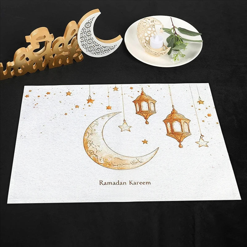 1Pc Eid Mubarak Ramadan Linen Placemat Ornament Table Placemats Kitchen Accessories Ramadan Decoration Islamic Muslim Supplies