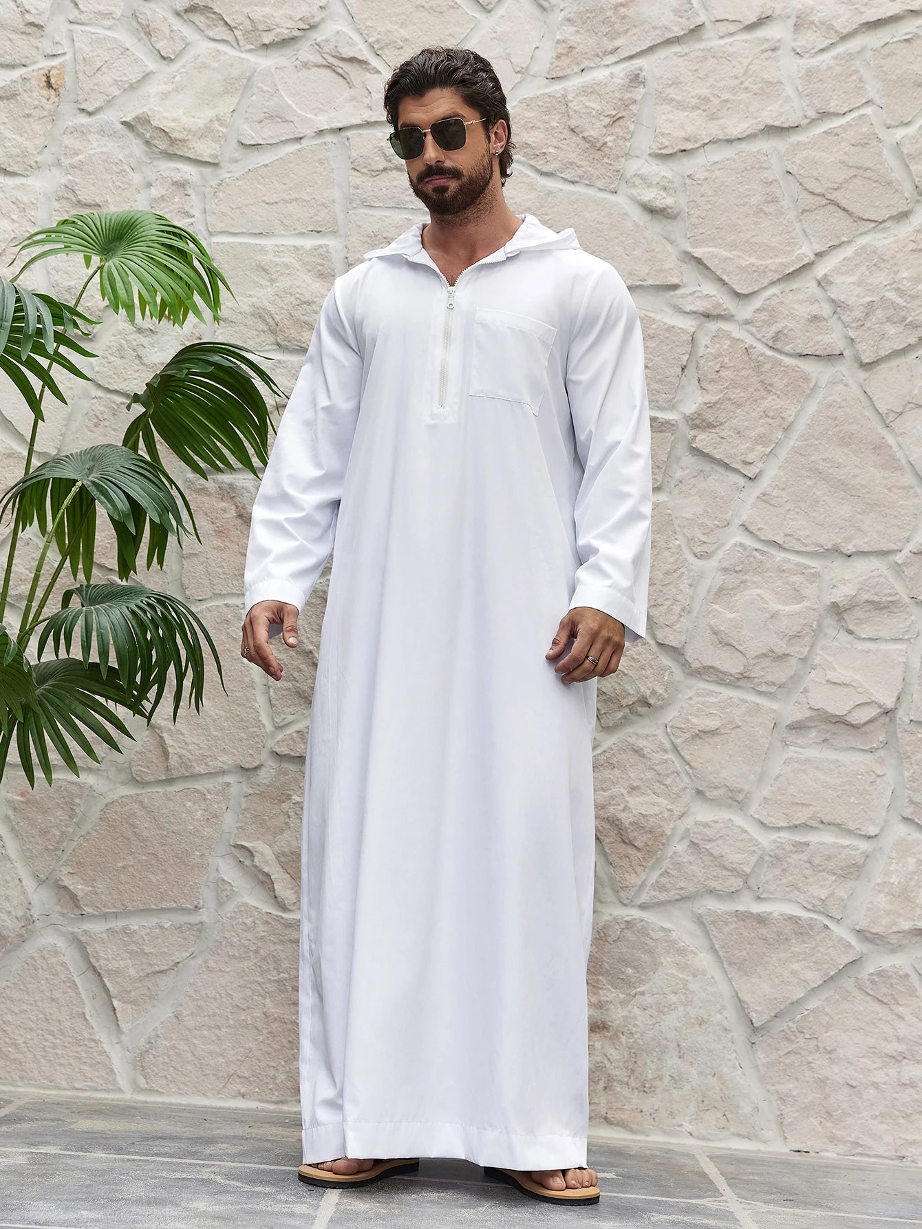 Ramadan islam Men's Solid Hooded Muslim Thobe, Islamic Long Gown Shirt Robe, Middle Eastern Fashion Abaya Muslim Men Clothing