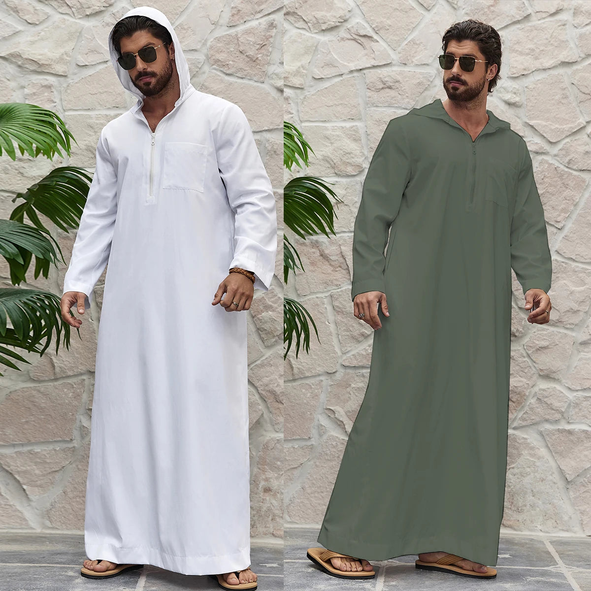 Ramadan islam Men's Solid Hooded Muslim Thobe, Islamic Long Gown Shirt Robe, Middle Eastern Fashion Abaya Muslim Men Clothing