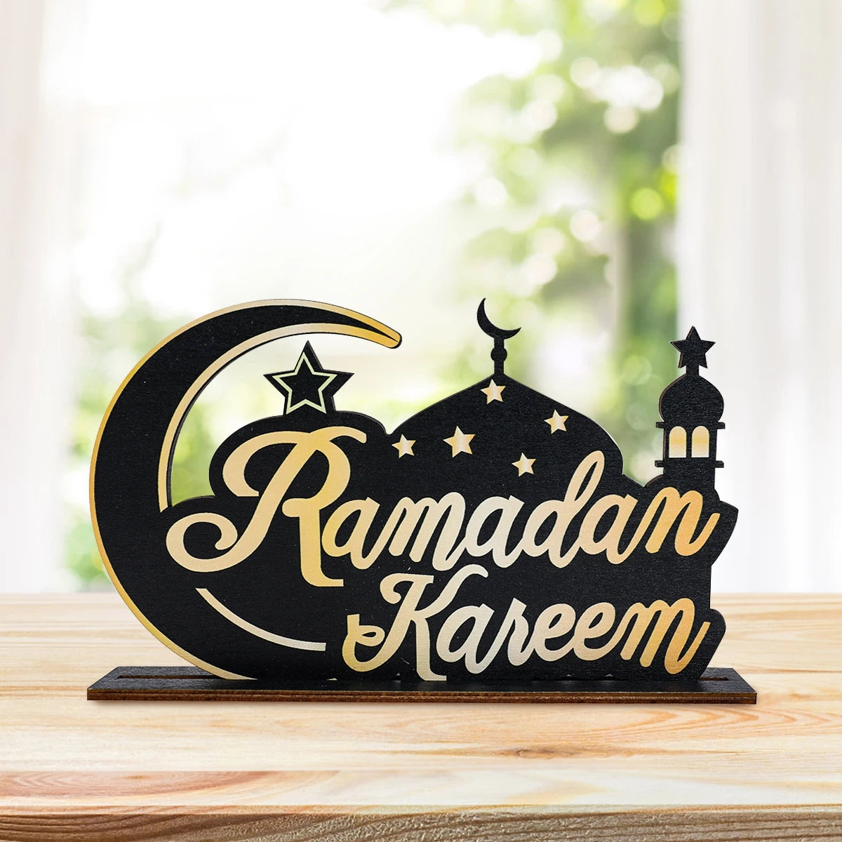 Ramadan Kareem Wooden Ornaments Black Gold EID Mubarak Decoration 2025 Islamic Muslim Eid Al-fitr Party DIY Decor For Home