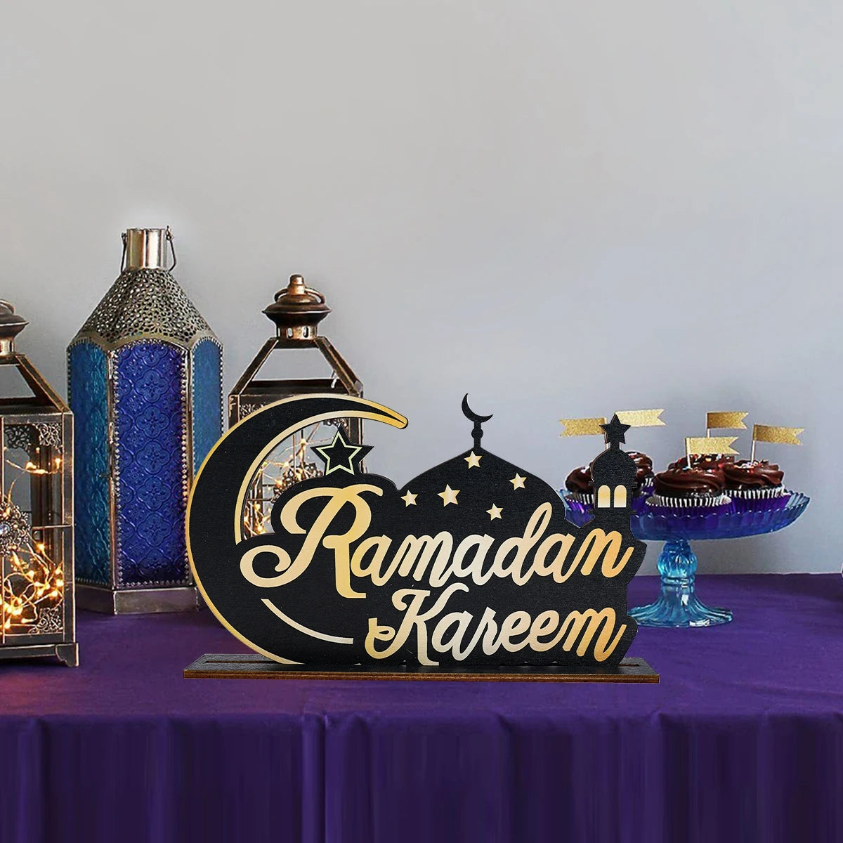 Ramadan Kareem Wooden Ornaments Black Gold EID Mubarak Decoration 2025 Islamic Muslim Eid Al-fitr Party DIY Decor For Home