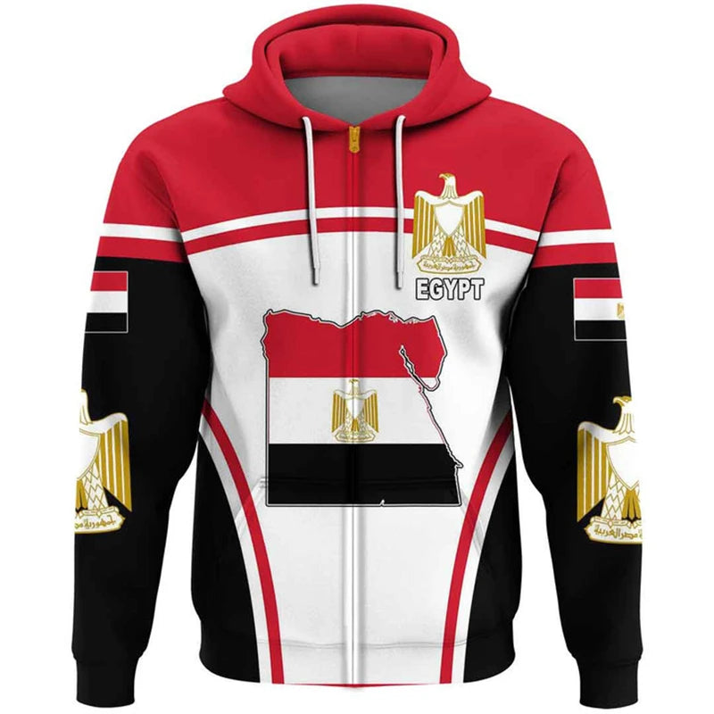 Egypt Flag Map Graphic Sweatshirts EG Egyptian National Emblem Zip Up Hoodie For Men Clothes Casual Male Hoody Sports Pullovers