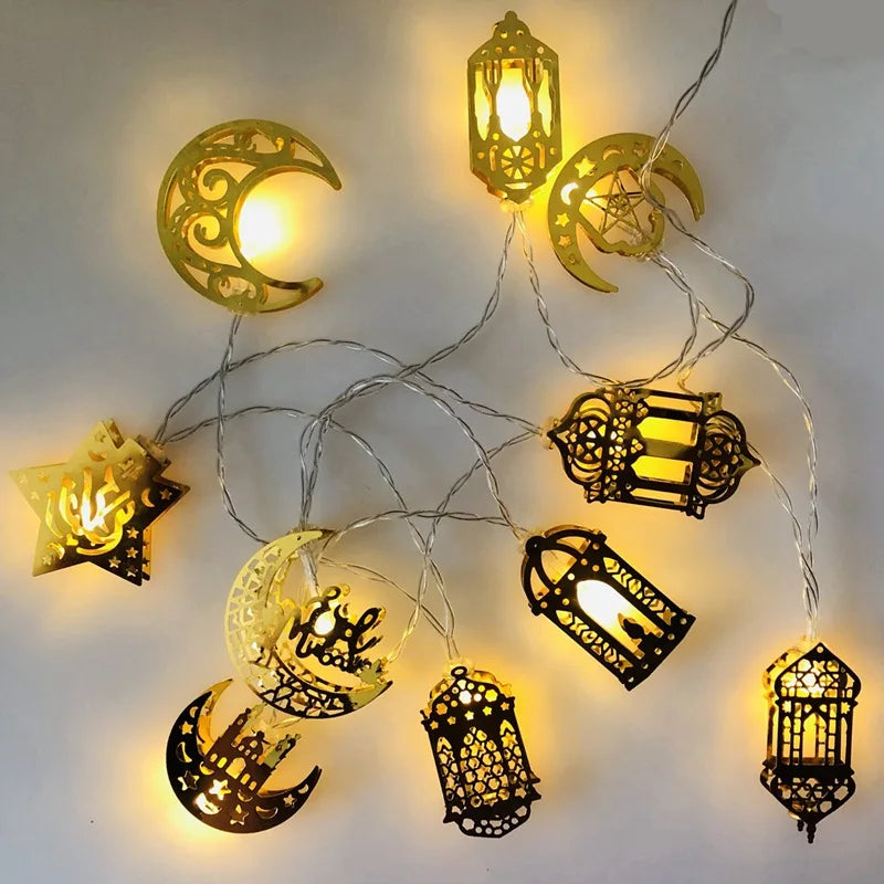 Eid Mubarak Moon Star Light String Ramadan Decoration 2025 for Home Muslim Islam Party Decor Ramadan Garland Light Al-Fitr Gifts