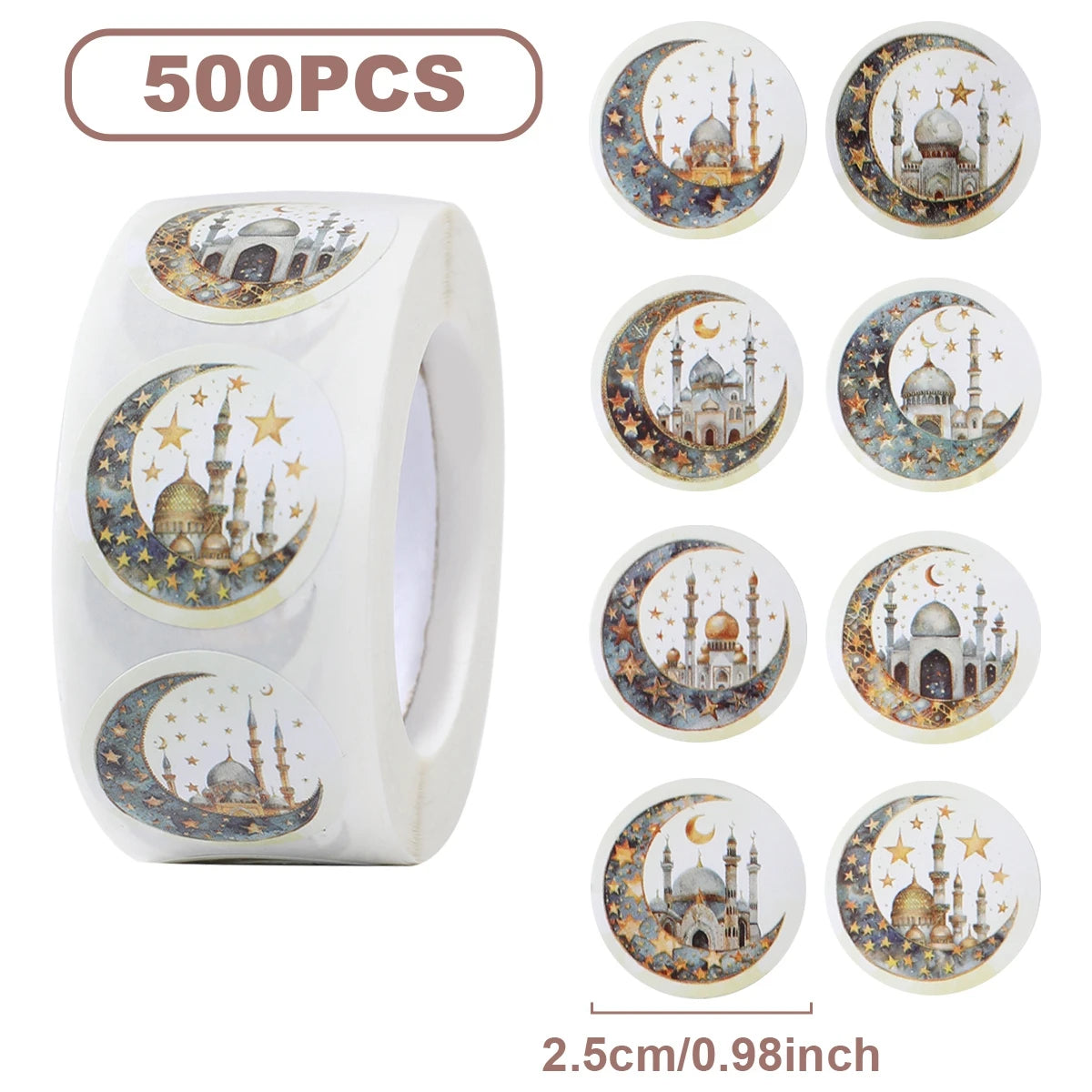 500pcs EID Mubarak Round Stickers Ramadan Kareem Decoration 2025 Islamic Muslim Party Supplies Eid Al Adha Gift Label stickers