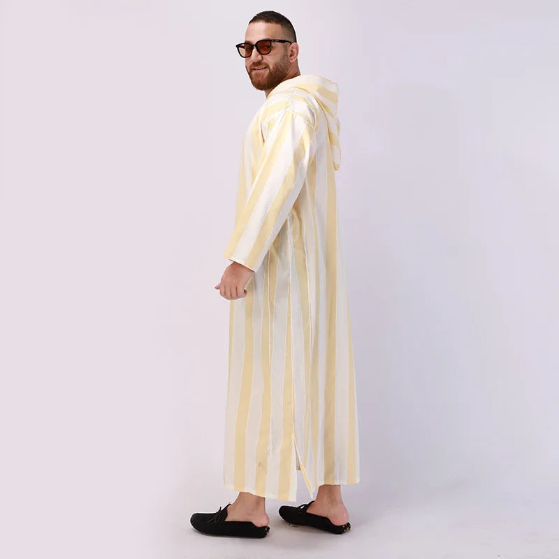 Men's Yellow Arab Hoodie Robe Jubba