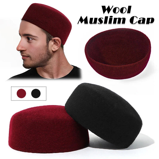 56-58cm Muslim Caps Men Prayer Hat Winter Warm Wool Islamic Hijab Caps Arabic Musulman Headwraps Cap Clothing Accessories