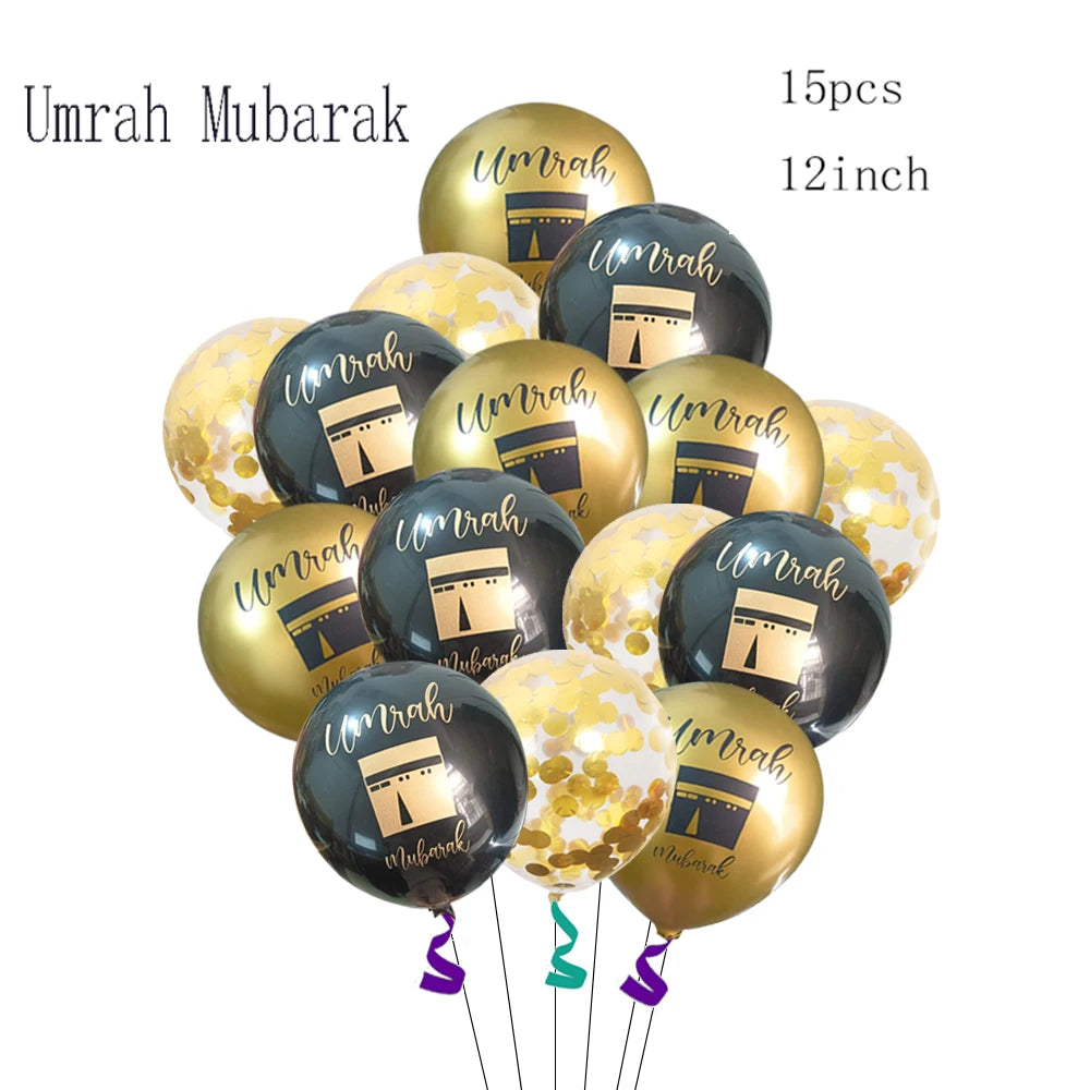 10Pcs Black Gold Umrah Mubarak Disposable Paper Plate Cup Napkin Banner Eid Mubarak Islamic Muslim Festival Party Decor Supplies