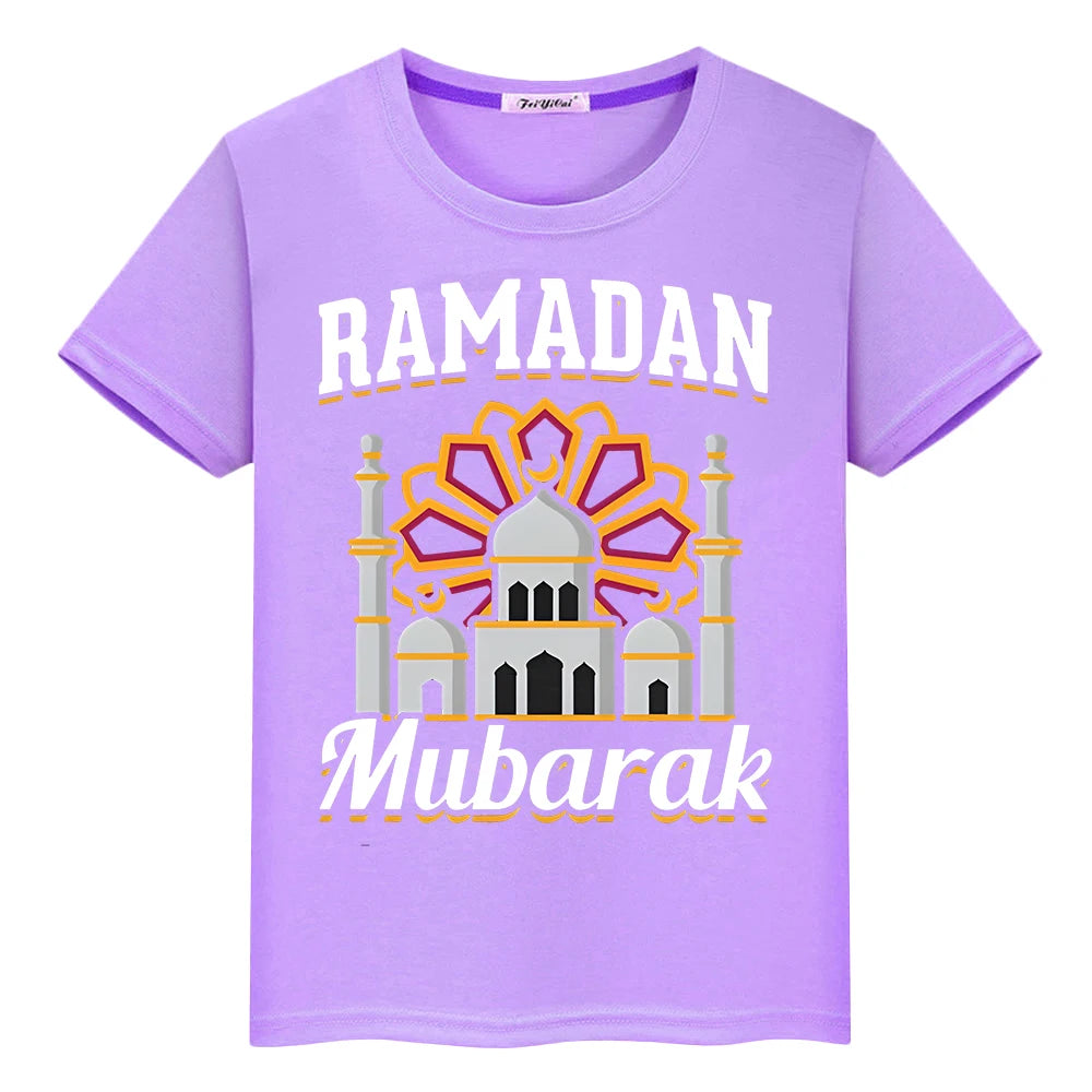 Kids With Moon Clothe Eid Happy Ramadan Muslim Tshirts