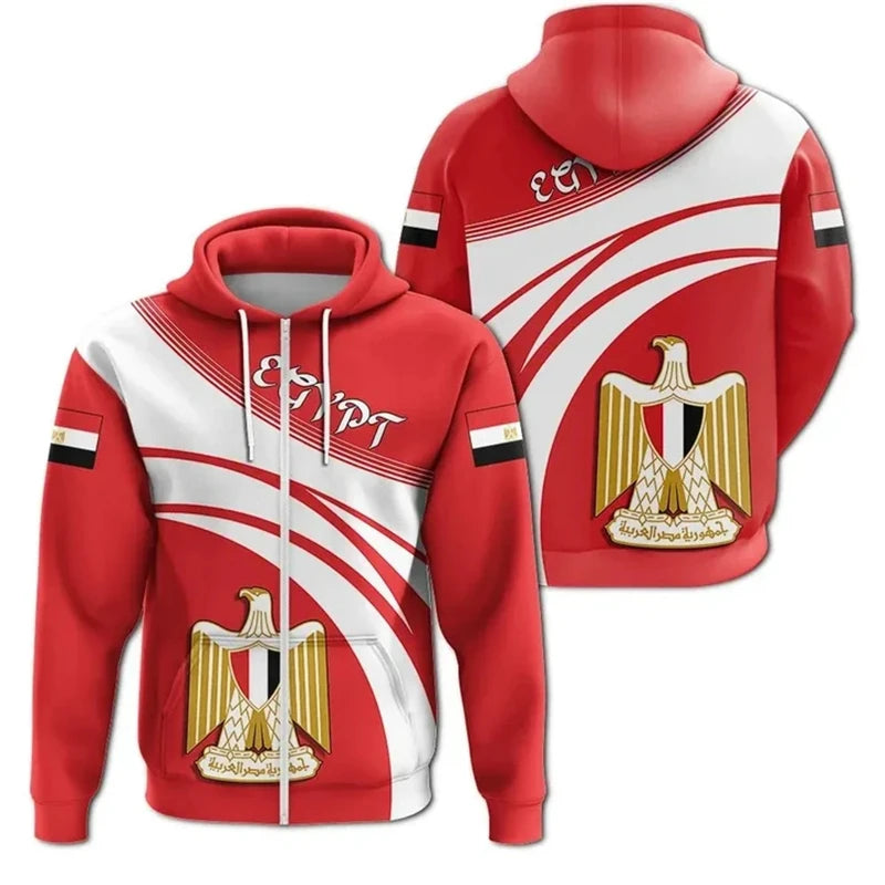 Egypt Flag Map Graphic Sweatshirts EG Egyptian National Emblem Zip Up Hoodie For Men Clothes Casual Male Hoody Sports Pullovers