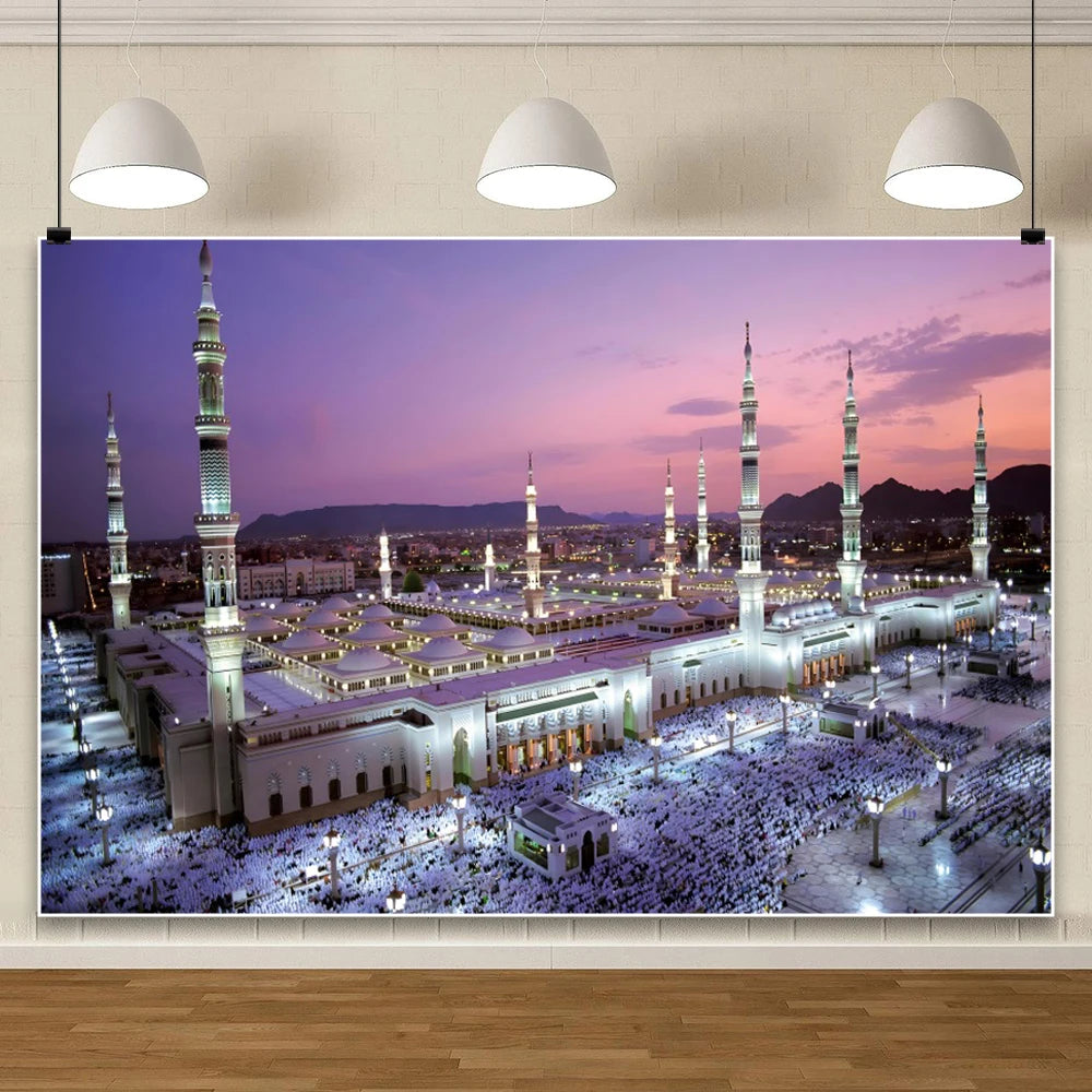 Mecca Holy City Hajj The Kaaba Background Muslim Mosque Night Building Arab Islamic Ramadan Decoration Wall Photo Backdrop