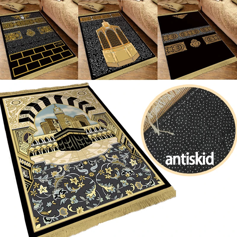 Muslim Carpet Thick Non-slip Prayer Rug Tapete with Tassel Islamic Mat Blanket Portable Home Decoration Qibla Blanket S/M/L