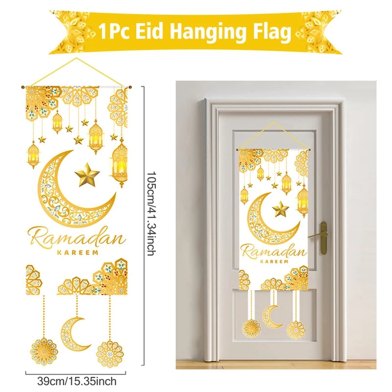 Eid Mubarak Decoration 2025 Hanging Flag Ramadan For Home Door Islamic Muslim Party Decor Ramadan Kareem Banner Eid Al Adha Gift