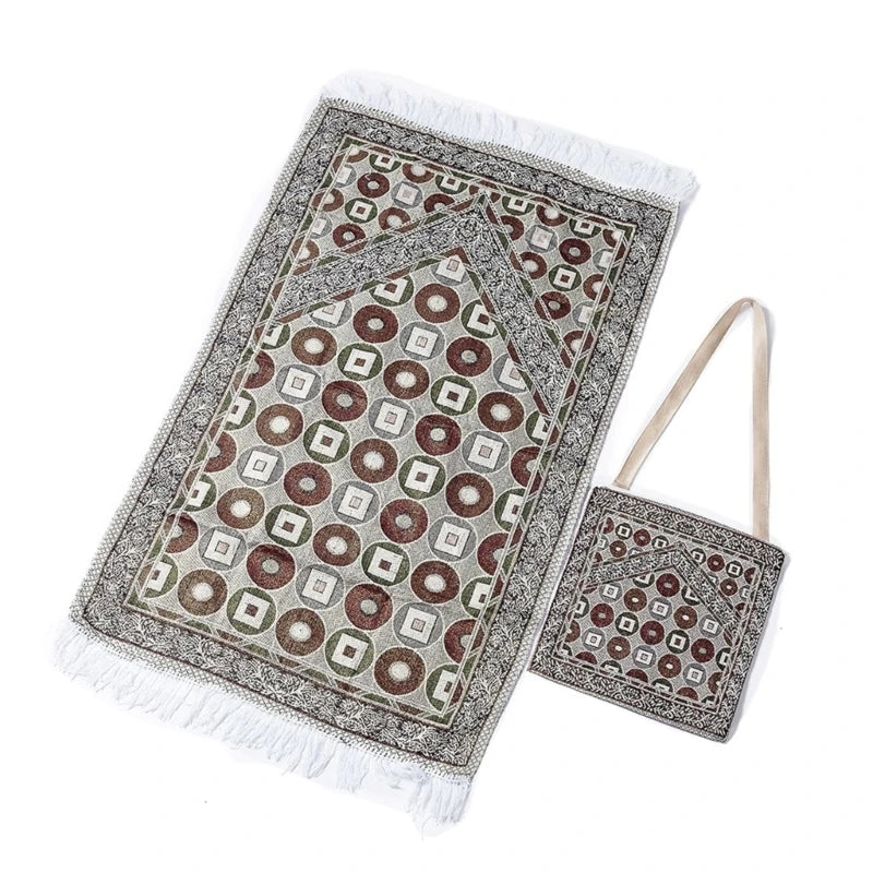 Muslims Prayer Mat Rugs with Tassels Bag Travel Portable Flower Pattern Islamic Carpet Blanket Home Decors 105x65cm