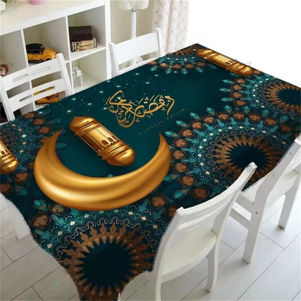 Ramadan Tablecloth Kitchen Rectangular Tablecloth Crescent Eid Home Table Accessories Muslim Mosque Festival Party Tablecloth