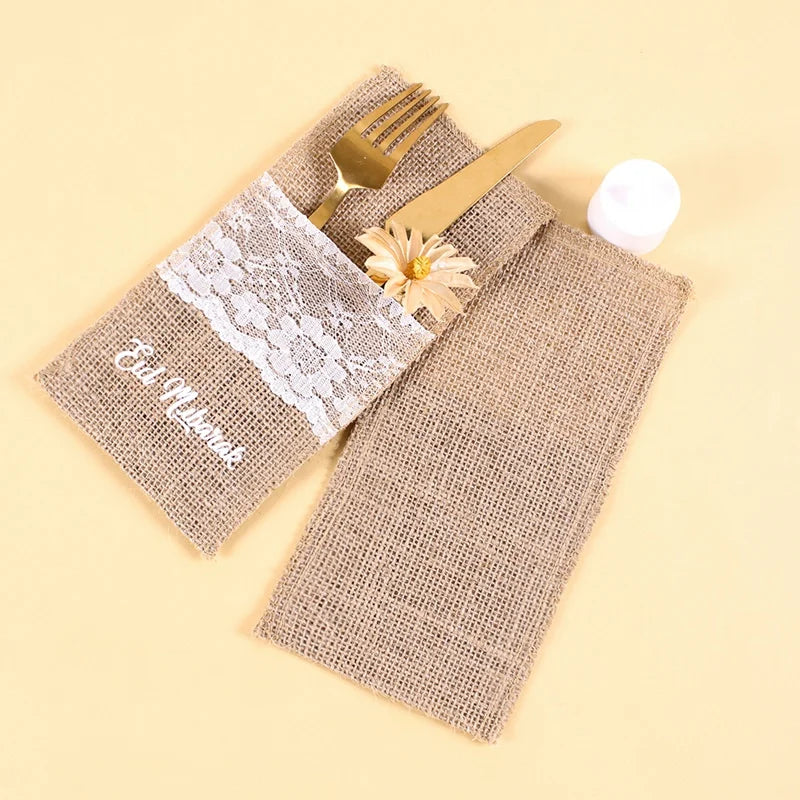 5pcs Ramadan Burlap Lace Cutlery Knife Fork Bag Eid Mubarak decoration 2024 Ramadan Kareem Islamic Muslim Party Eid Al Adha Gift